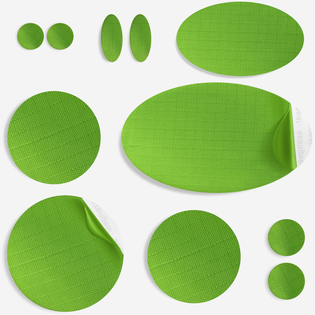 aZengear Down Jacket Repair Patches | Pre-Cut, Self-Adhesive, Soft, Waterproof, Tear-Resistant Rip-Stop Nylon Fabric to Fix Holes in Clothing, Sleeping Bags, Ski Pants (11 Pieces) (Neon Green)
