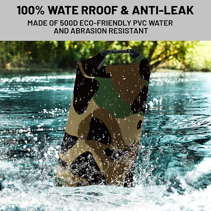 Waterproof Dry Bag,Roll Top Grey Camouflage Small Waterproof Backpack 5L/10L/20L Floating and Lightweight Bags for Kayaking, Boating, Fishing, Swimming and Camping with Waterproof Phone Case