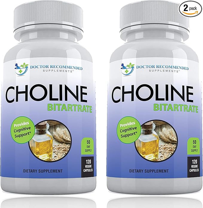 Premium Choline - 500 mg - 120 Veggie Capsules - Supports Cognitive Health, Memory & More - 2 Pack