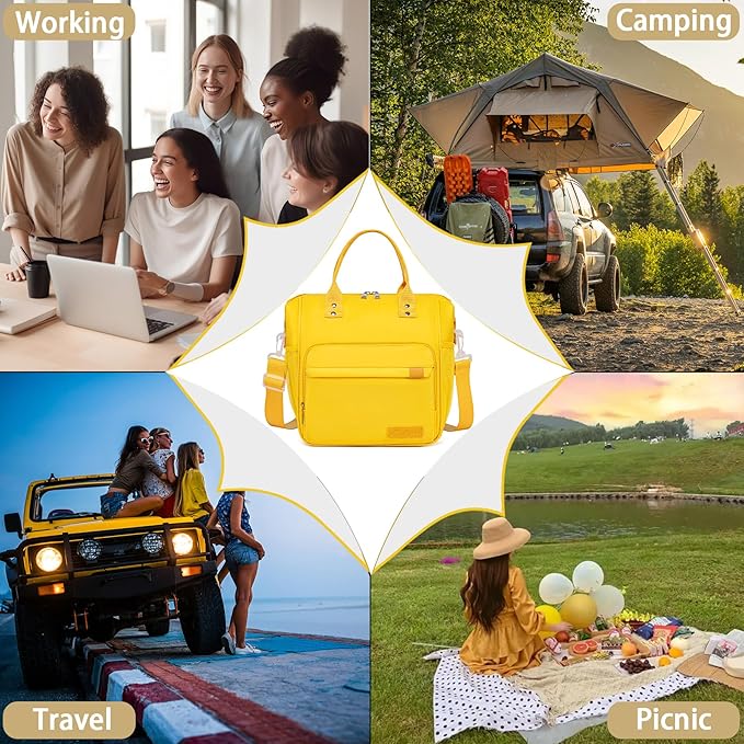 TuErCao Yellow Lunch Box for Women Insulated Lunch Bag for Young Ladies Lunch Tote Bag