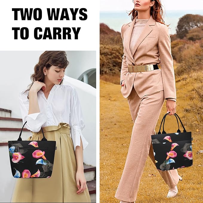 Aosbos Lunch Bags for Adult Lunch Box for Women Reusable Insulated Lunch Box Tote Bag Leakproof Lunch Bags Black Loncheras Para Mujer Lunch Tote Cooler Bag Insulated Bag Lunchboxes, Calla Lily