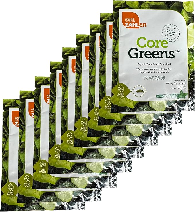 Zahler Core Greens Powder Nutrition Supplements - Superfood Powder - Super Green Juice & Smoothie Mix - Phytonutrient Rich Super Greens Powder with Spirulina, Chlorophyll & More (Sample Size) 9 Pack
