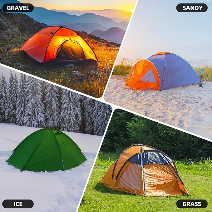 12 Pack Tent Stakes Heavy Duty 8 Inch Ground Anchor Screw Camping Stakes with Luminous Head Metal Threaded Tent Pegs, Includes Hex Head Driver and Storage Box