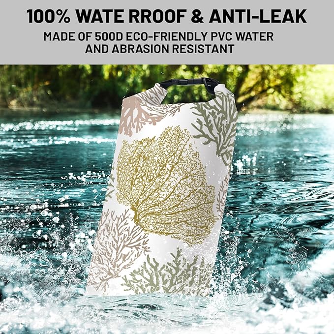 Waterproof Dry Bag,Roll Top Coastal Summer Beach Coral Waterproof Backpack 5L/10L/20L Floating and Lightweight Bags for Kayaking, Boating, Fishing, Swimming and Camping