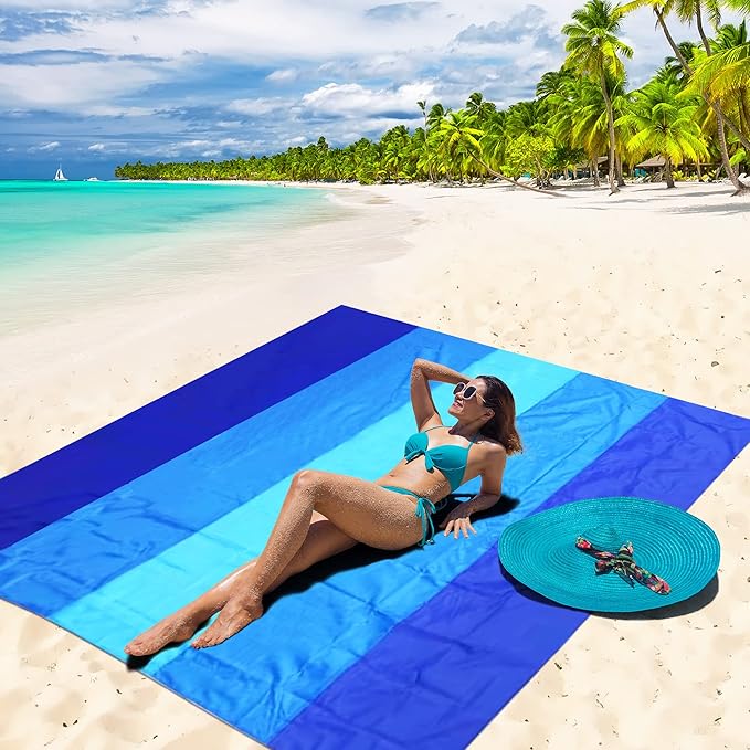 Beach Blanket Waterproof Sandproof Beach Mat 79" X 83" /10'x9'for 2-8 Adults Quick Drying Outdoor Picnic Mat Beach Accessories for Travel, Camping, Hiking