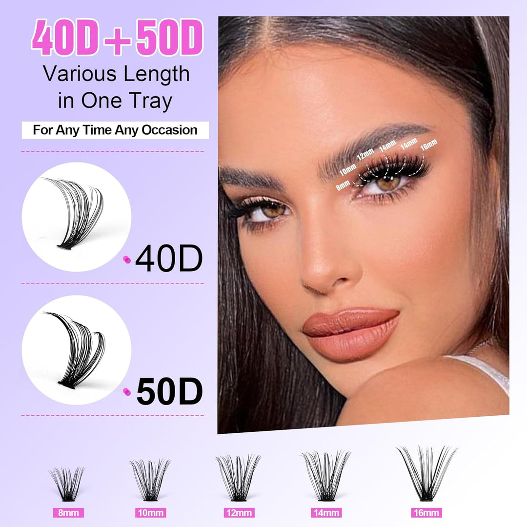 80D Full Volume Eyelash Clusters Kit | DIY Lash Extensions with Bond & Tweezers