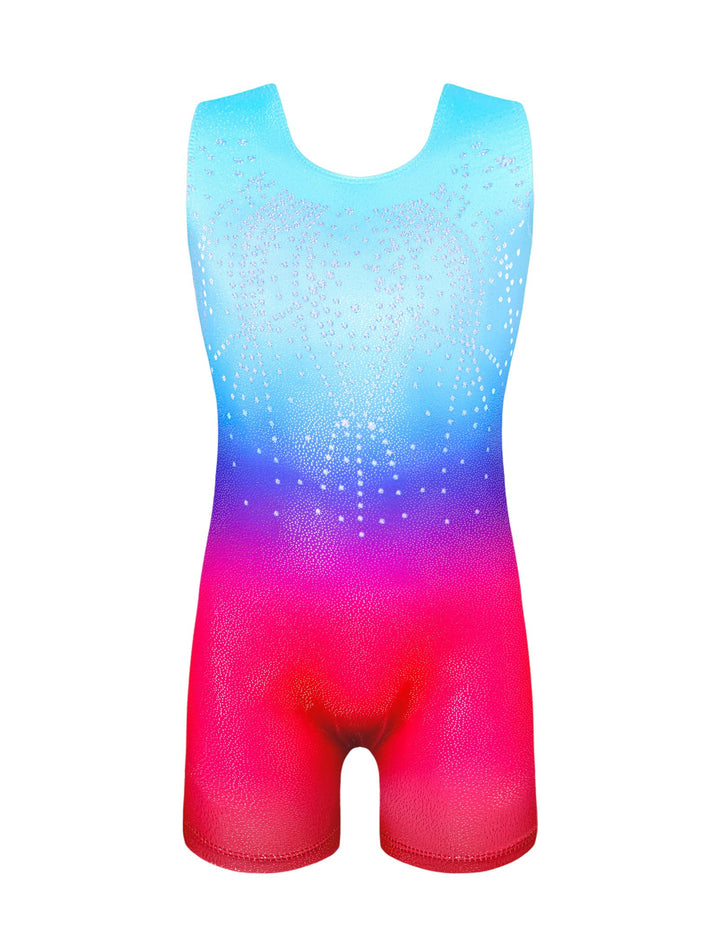 Domusgo Leotard for Girls Gymnastics Size 5-6 Years Old Shiny Pink Blue Biketard with Shorts