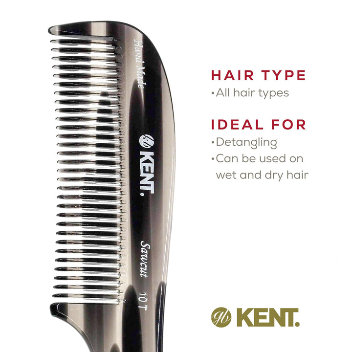 Kent 10T Large Hair Detangler Comb, Handmade Wide Tooth Comb for Curly Hair, Detangling Comb For Wet and Dry Hair, Rake Comb for Women Hair Combs for Thick Hair, Saw-Cut and Hand Polished (Graphite)