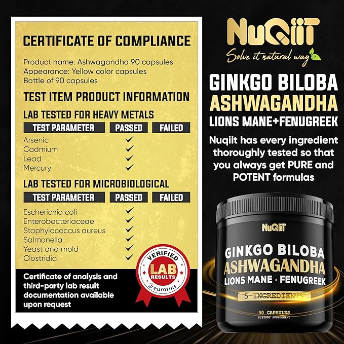 Ashwangdha Capsules 4000mg Fenugreek Seed 2000mg Ginkgo Biloba 2000mg & More - Apple Cider Vinegar, Bladderwrack - Support Brain Health, Comfortable Mind & Immune System - 90 Vegan Capsules