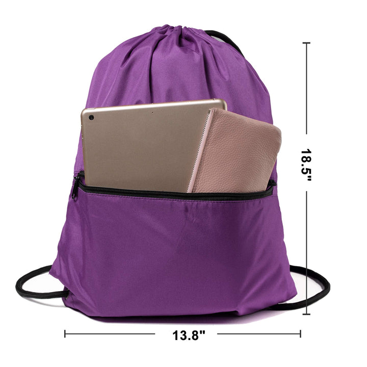 BeeGreen Purple Drawstring Backpack with Front Zipper Pocket and Inner Pocket Large 18.5" L x 13.8" W String Sackpack Cinch Sack Gym Sports Workout Athletic Bag For Men Women