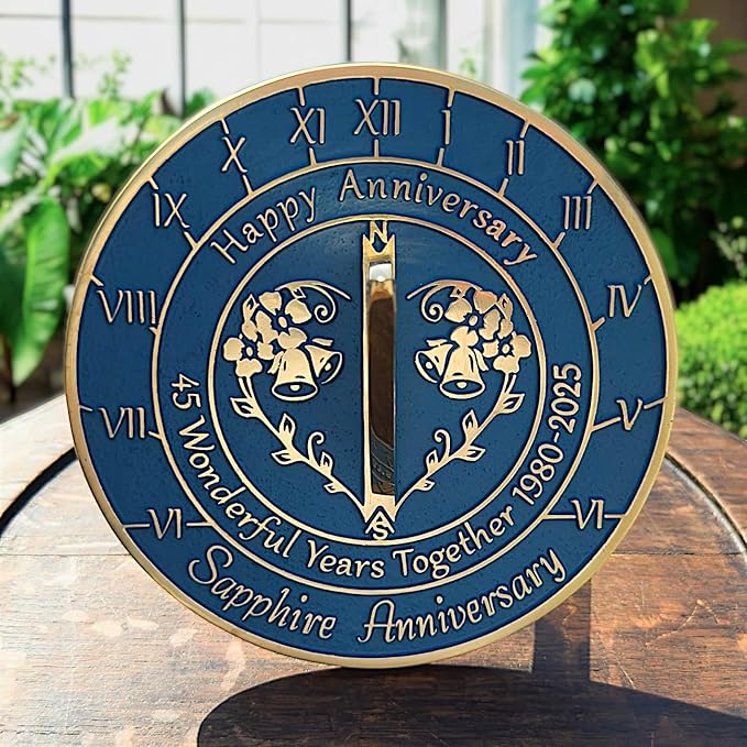 Anniversary Sundial Gift for 45th Sapphire Wedding Anniversary in 2025 - Recycled Metal Home Decor Or Garden Present Idea - Handmade in UK for Him, Her Parents Or Couples 45 Year Celebration