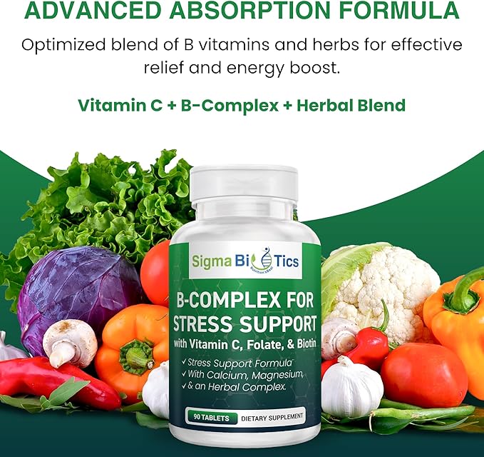 B Complex for Stress Support - Energy, Nerve & Mood Support with Vitamins, Minerals & Botanicals - Non-GMO, 90 Tablets for Relaxation