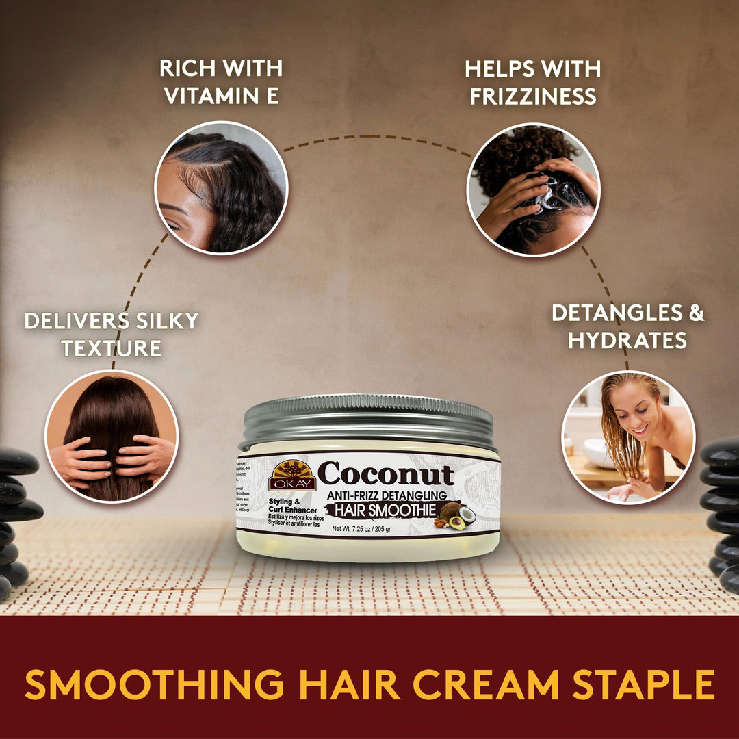 Okay coconut anti frizz detangling hair smoothie 7.25 ounce, Beige, 7.25 Ounce