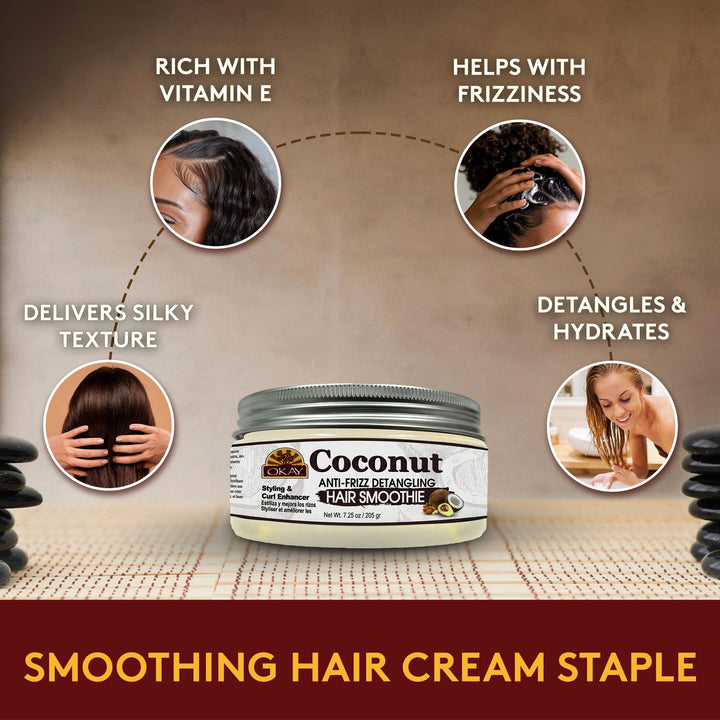 Okay coconut anti frizz detangling hair smoothie 7.25 ounce, Beige, 7.25 Ounce