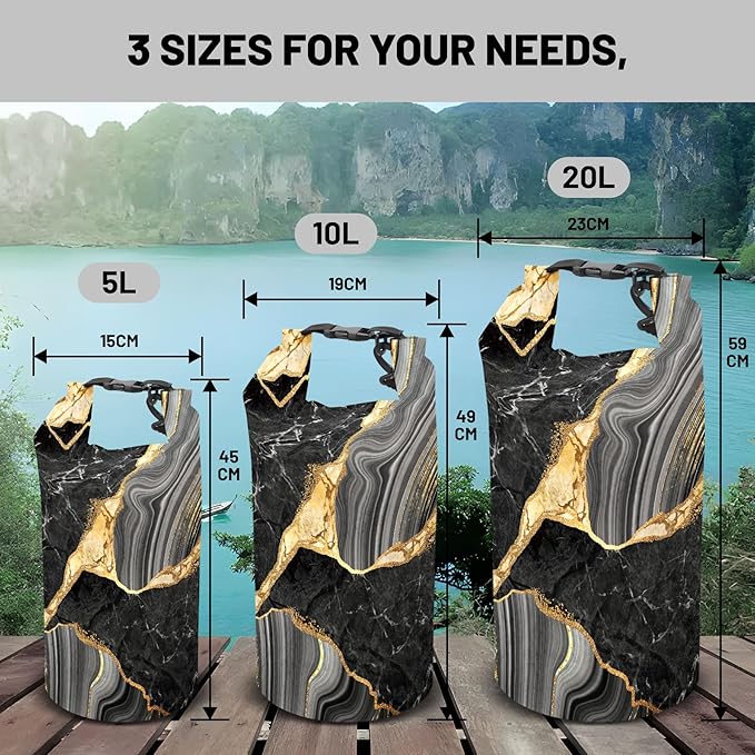 Waterproof Dry Bag,Roll Top Marble Waterproof Backpack 5L/10L/20L Floating and Lightweight Bags for Kayaking, Boating, Fishing, Swimming and Camping