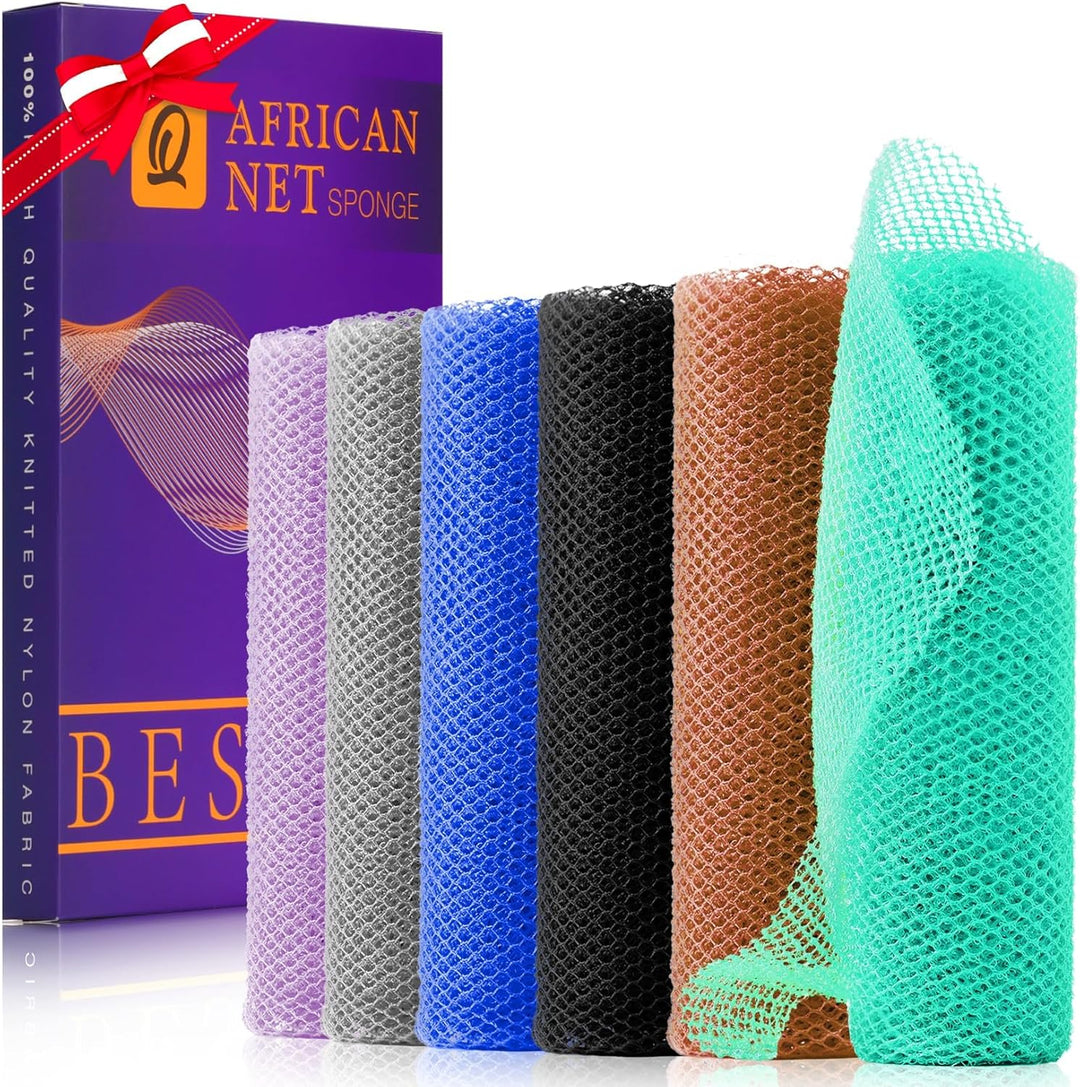 3-Piece African Net Bath Sponge Set | Exfoliating Body Scrubber | Black, Blue, Brown