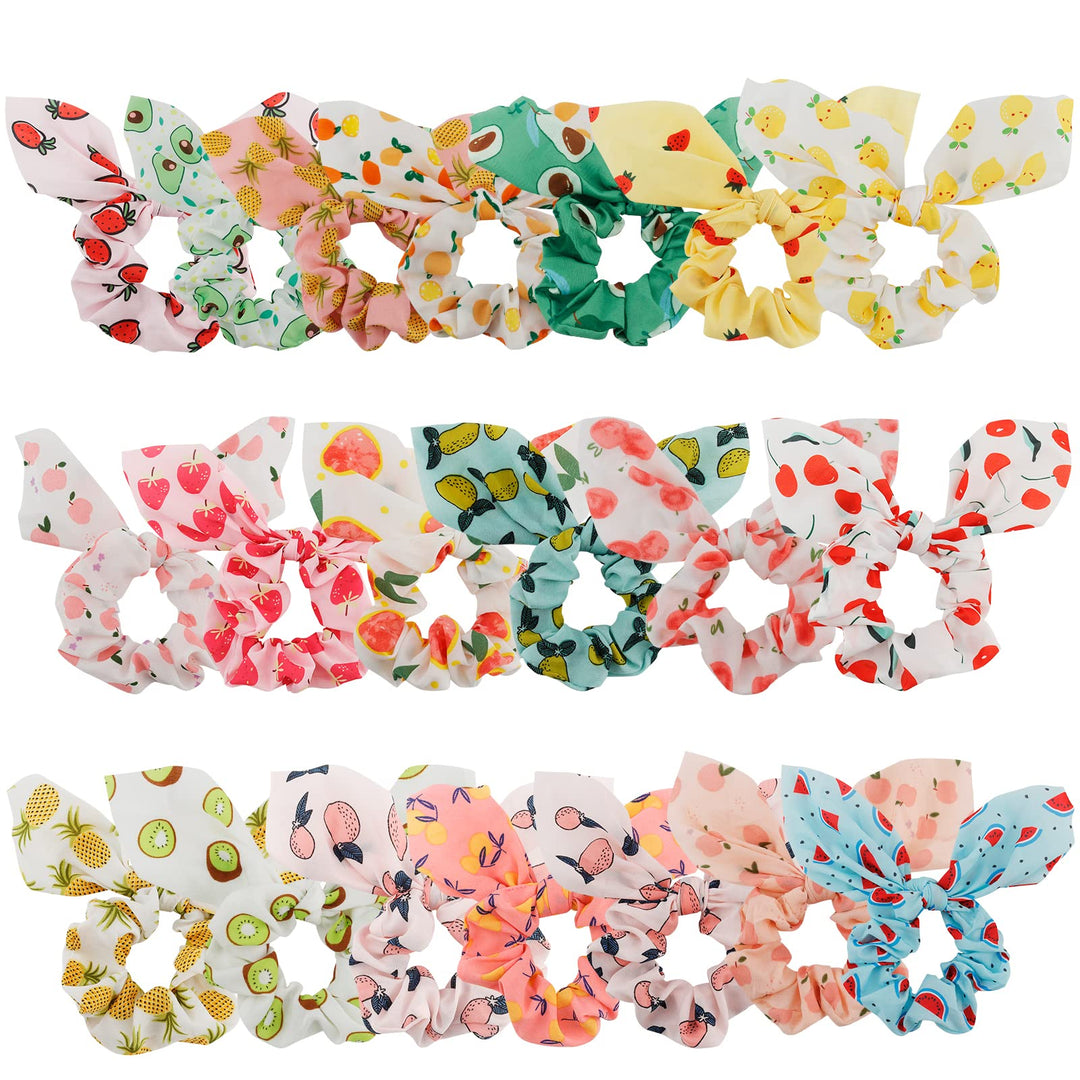 Aco-Uint 20 Pack Scrunchies For Thick Hair: Cute Ribbon Hair Ties With Fruit Bows For Girls And Women, Ponytail Holders Hair Acc