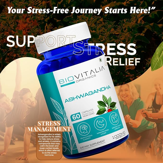 Natural Ashwagandha Capsules 1000mg Herbal Sleep Aid Supplement for Men & Women Adults, Helps Fight Stress Support Energy & Mood, Promote Mind Restfulness - 60 Vegan Capsule