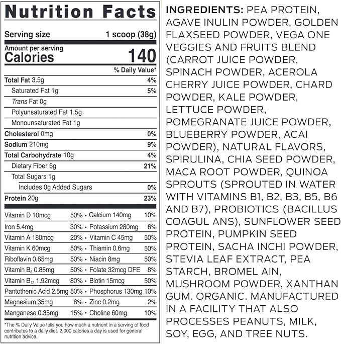 Vega Organic All-in-One Vegan Protein Powder, French Vanilla -Superfood Ingredients, Vitamins for Immunity Support, Keto Friendly, Pea Protein for Women & Men, 12.2 oz (Packaging May Vary)