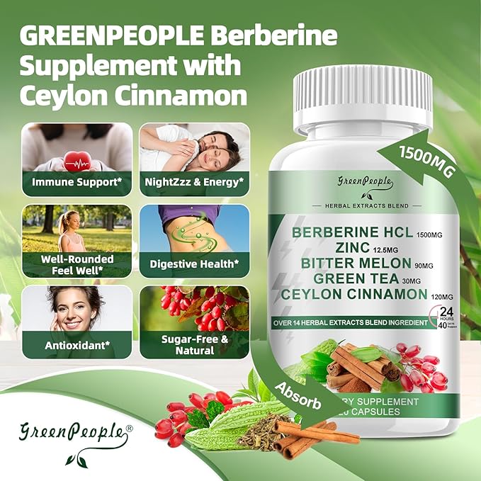 Berberine Supplement with Ceylon Cinnamon - 120 Count Berberine 1500mg Berberine HCL Capsules with Bitter Melon/Artichoke Extracts & Natural Herbs for Immune Support 2 Pack