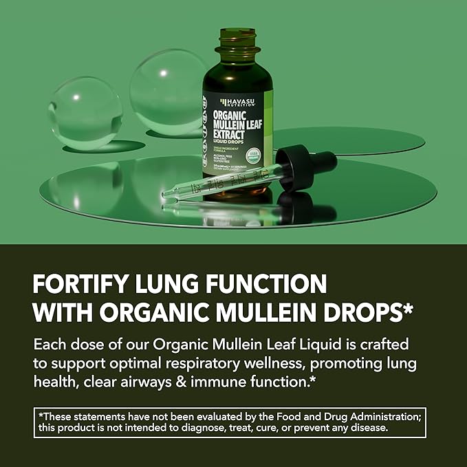 Mullein Drops for Lungs - USDA Organic Liquid - Respiratory Health and Lung Support Supplement - 2 Fl Oz - Vegan, Non-GMO, and Alcohol Free Formula - Daily Herbal Tincture - 2 Month Supply
