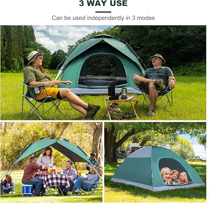3-in-1 Instant Pop Up Tents for Camping, 2/4/6 Person Camping Tent,60s Automatic Quick Easy Setup Tent, Waterproof Stand Up Family Tents for Camping,Outdoor, Hiking,Beach