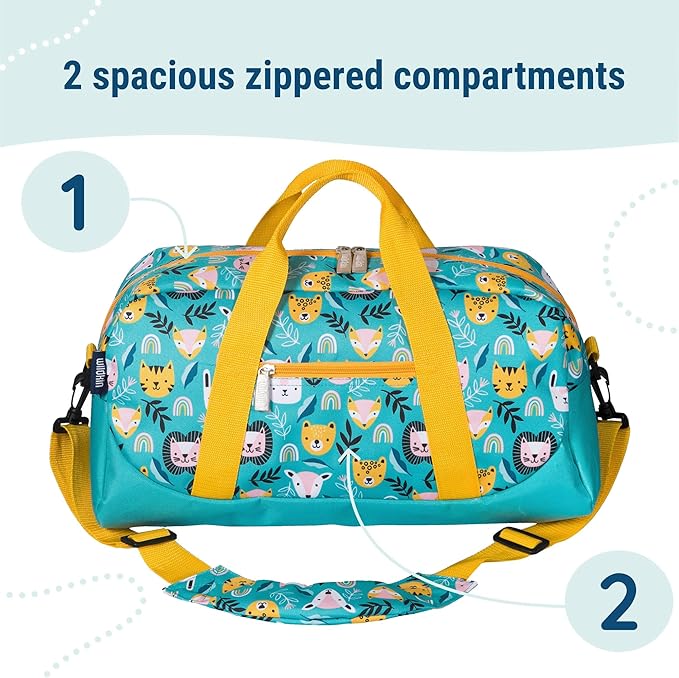 Wildkin Kids Overnighter Duffel Bag – Carry-On Size, Ideal for School & Sleepovers – Party Animals