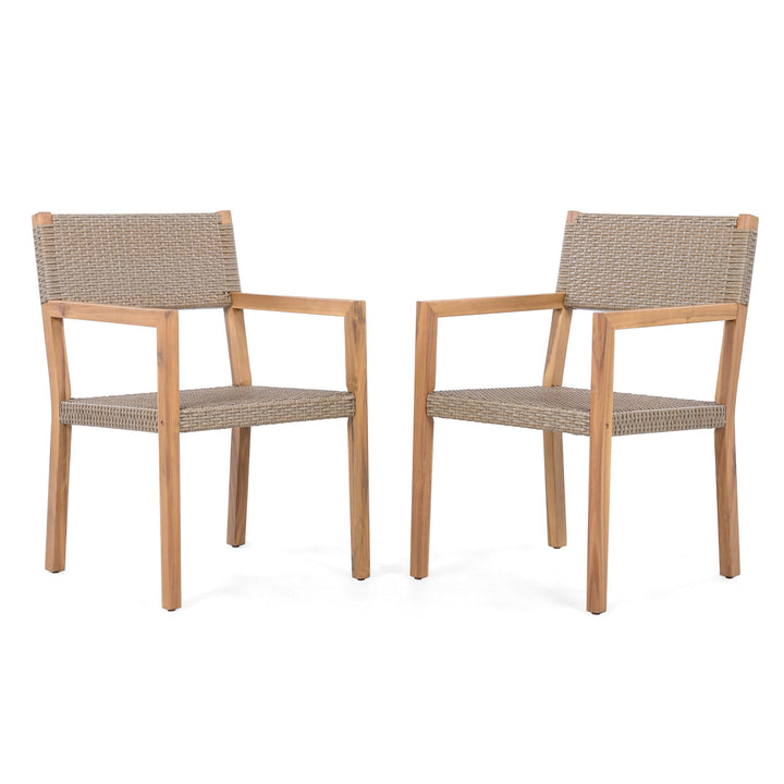 Christopher Knight Home Wicker Outdoor Dining Armchair with Cushion, Solid Wood Frame, Light Brown+Teak