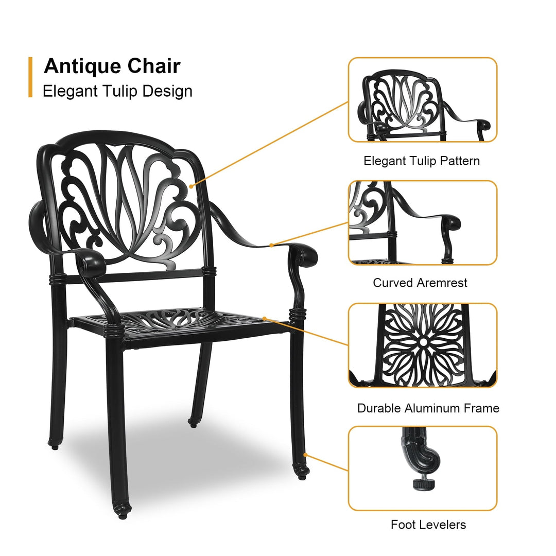 PATIO-IN Outdoor Dining Chairs Set of 4 Aluminum Patio Chairs,Stackable Cast Aluminum Patio Patio Dining Chairs for Garden, Backyard, Poolside,Balcony, Black (4 Pack)