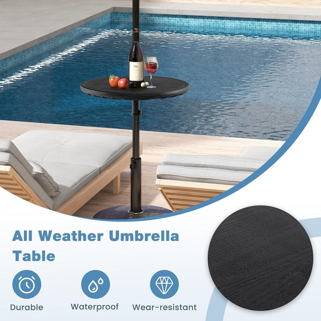 ETHFR Umbrella Pole Table Tray - 20" Outdoor Side Table with 1.5" Umbrella Hole, Height Adjustable Knob, All-Weather PE Matrial, for Patio, Backyard, Deck, Garden, Poolside, Black