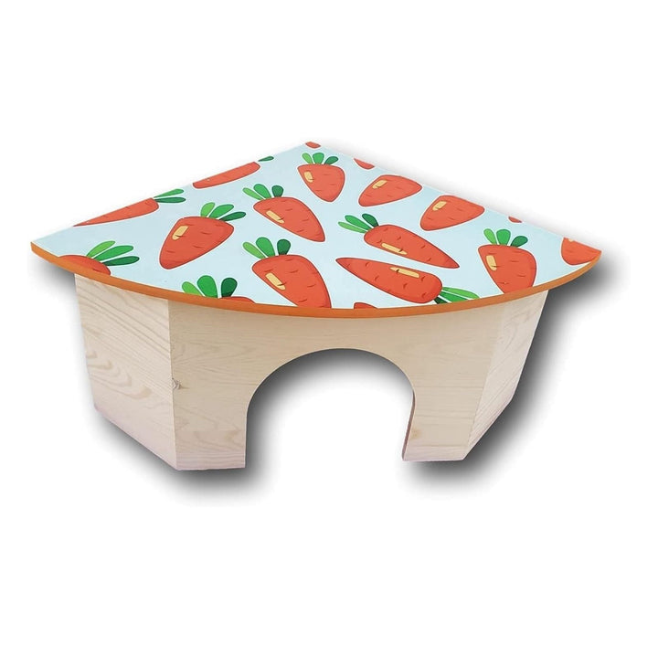 The Space House All Natural Sturdy Pine Wood Corner Hideout Hidey Guinea Pig Hut (Carrots)