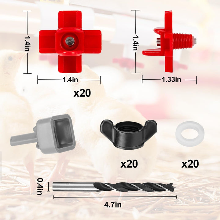 Sherry 20 Pack Horizontal Chicken Nipples Waterer - Automatic Chicken Water Feeder, Easy Install Poultry Nipples Horizontal Side Mount Drinkers or Quail Duck