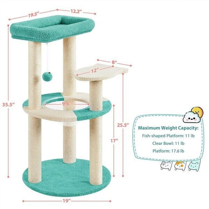 35.5in Cat Tree Tower w/ Clear Capsule, Perch, Scratching Posts for Indoor Cats