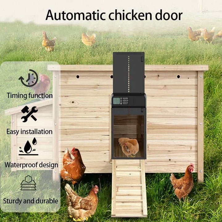 Automatic Chicken Coop Door – Battery Powered, LCD Display, Weatherproof & Safe, 2 Modes (Timer & Manual)