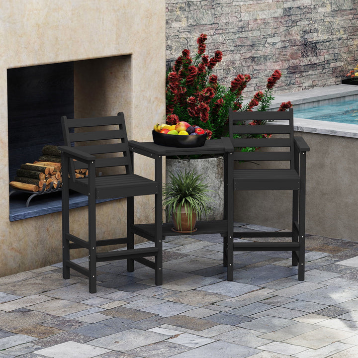 AreShark HDPE Tall Adirondack Chair Set with Removable Double Trays (Set of 2) Black