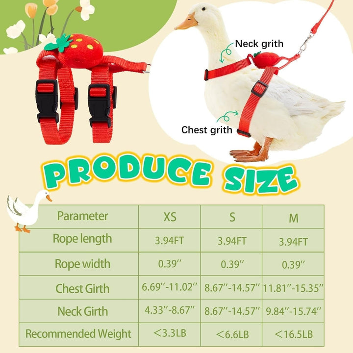 ShengVisions Small Animal Harness & Leash - Secure Outdoor Walking Gear for Ducks/Rabbits (Strawberry, XS)