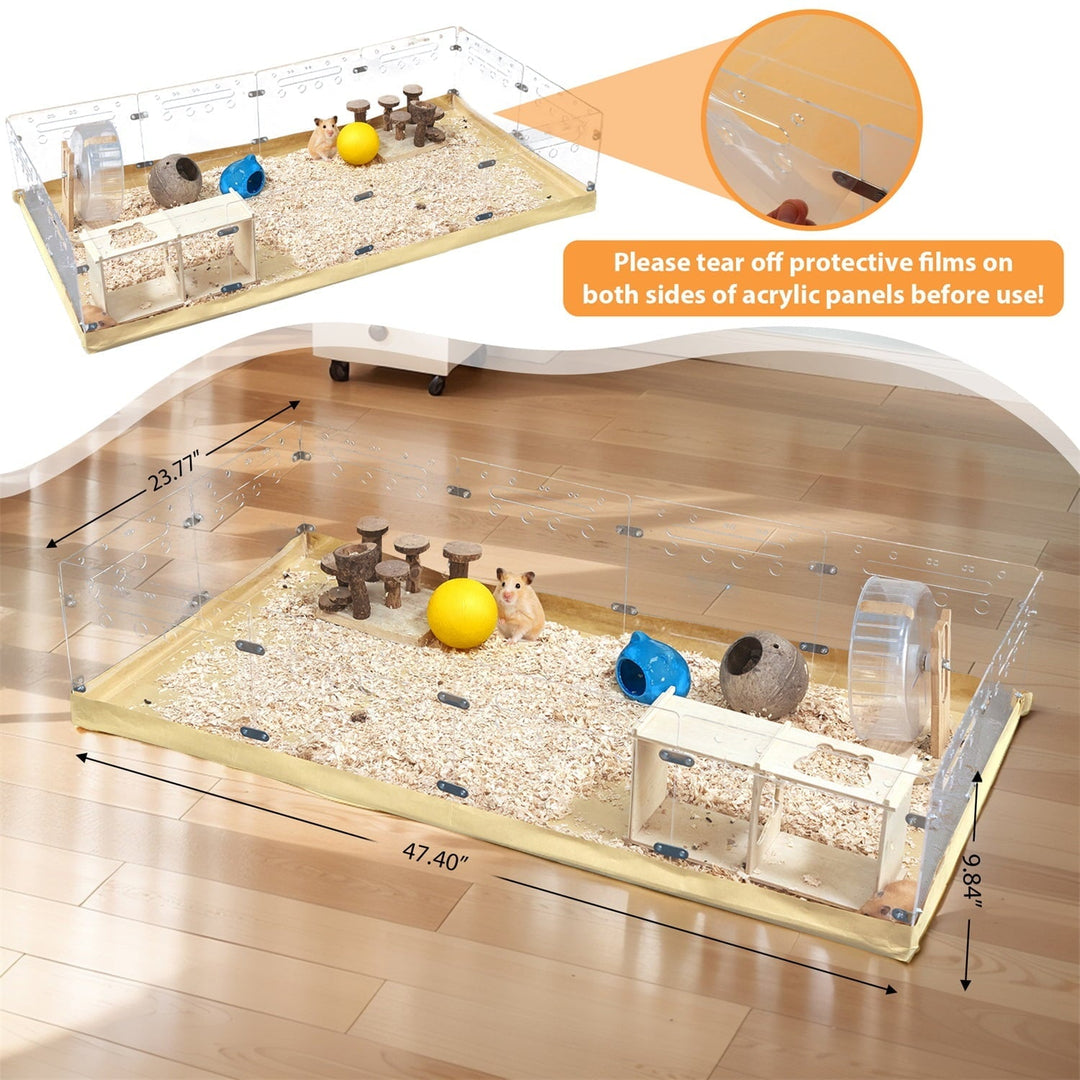 Hommoo 12 PCS Acrylic Guinea Pig Cage, Hamster Enclosure with Waterproof Kraft Paper Bottom, DIY Cage House for Small Animals,  Transparent