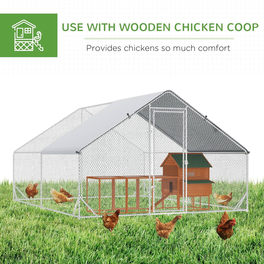 Large Chicken Coop Metal Chicken Run with Waterproof and Anti-UV Cover, Spire Shaped Walk in Fence Cage Hen House for Outdoor and Yard Farm Use, 1" Tube Diameter, 9.8' x 13.1' x 6.6'