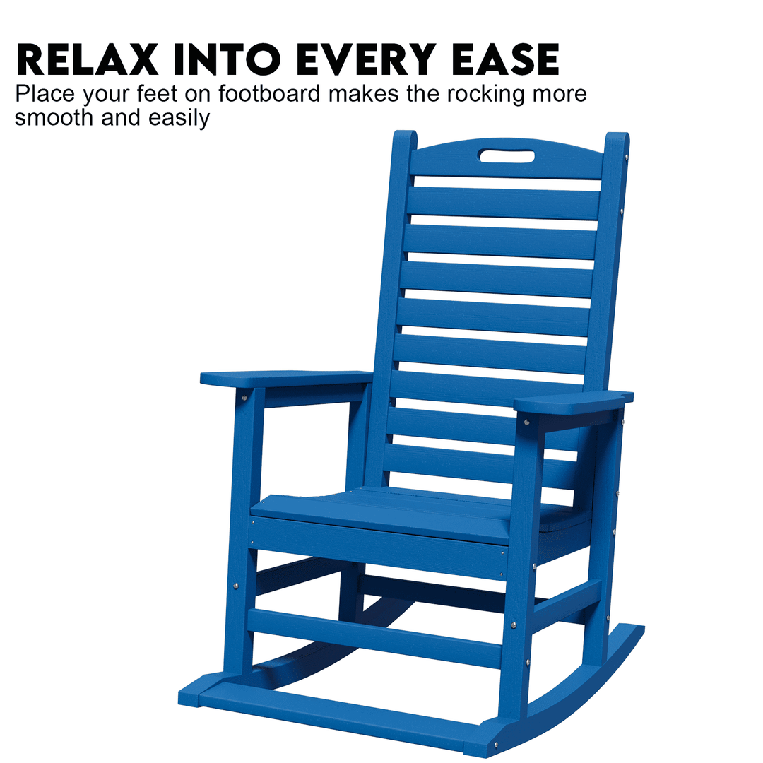 AreShark Oversized Rocking Chair Outdoor, HDPE PolyRocking Chair, All Weather Porch Rocker for Deck Patio Balcony, 380lbs, Navy Blue