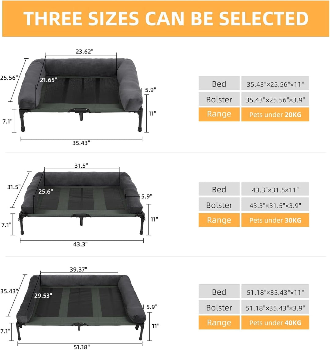Elevated Large Dog Bed : Raised Pet Mesh Cooling Cot with Breathable Soft Mat - Doggie Outdoor Camping Hammock Portable with Removable Bolster for Outside Pool Side and Garden