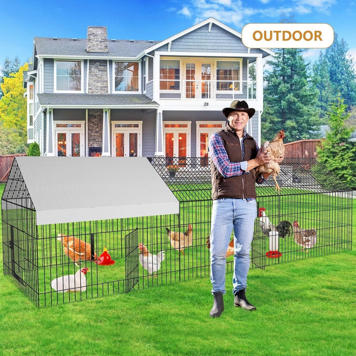 Metal Chicken Coop with Cover Chicken Run Pen for Yard Outdoor Large Portable Chicken Playpen Enclosure Rabbit Small Animal Dog Poultry Cat Cage Duck Coop Hen