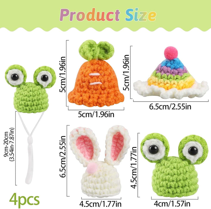 4Pcs Mini Hand Knitted Hats with Adjustable Strap, Small Animals Cute Hat Mini Hamster Hats for Guinea Pig Pets Holiday Party Costume Accessories