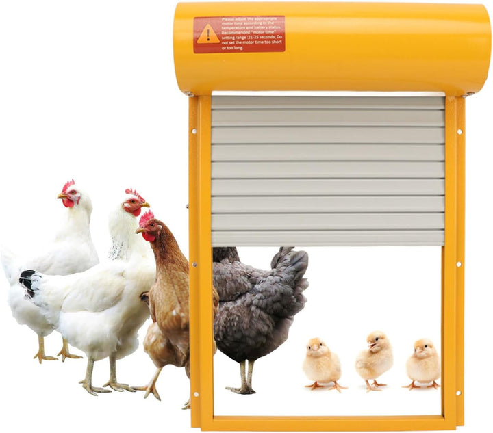 Automatic Chicken Coop Door Solar for Duck Goose Farm, Roller Shutter  Metal Chicken, Duck, Goose Coops Cages (Yellow)