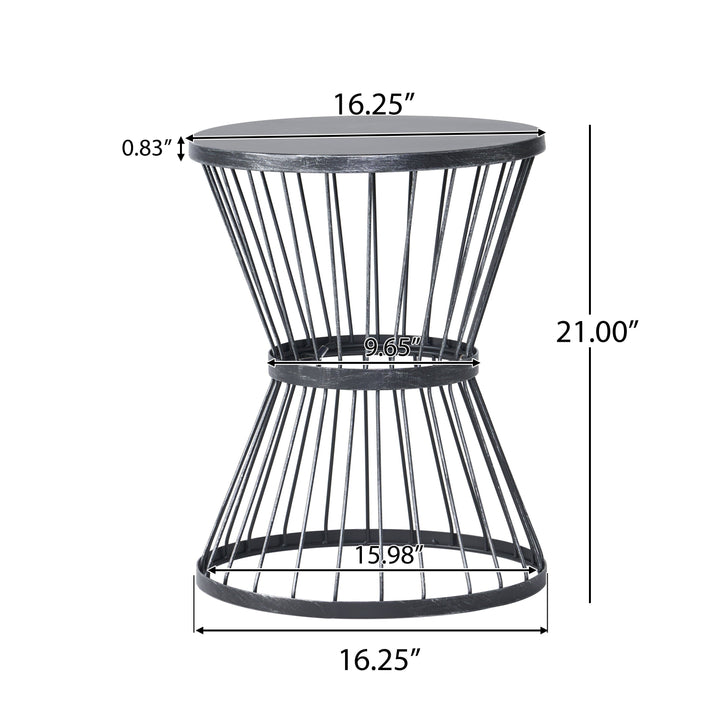 Christopher Knight Home Outdoor Metal Side Table Modern Round Waterproof Patio Accent Table w/Hourglass Frame Open-Cage Design for Garden Balcony Backyard (Matte Black)