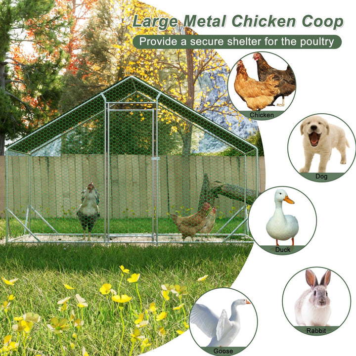 Coowa Large Metal Chicken Coop, Walk-in Chicken Run with Galvanized Wire, Waterproof UV Cover, Hen Pen Cage for Rabbits, Ducks, Poultry, 10' L x 6.6' W x 6.56' H