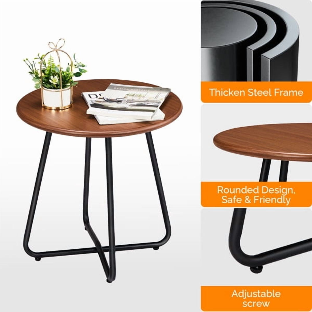 Round Adjustable Side Table, 20" Imitation Wood Top & Powder-Coated Steel Frame, Rust-Resistant Indoor/Outdoor End Table
