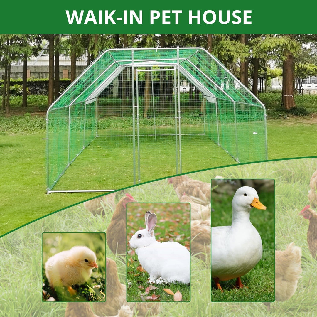 Large Metal Chicken Coop, Chicken Runs with Galvanized Wire Mesh, Steel Material Enclosure Chicken Pen, Walk-in Animal Playpen for Chicken Hen Rabbit Duck, 6.5'x9.5'x6'
