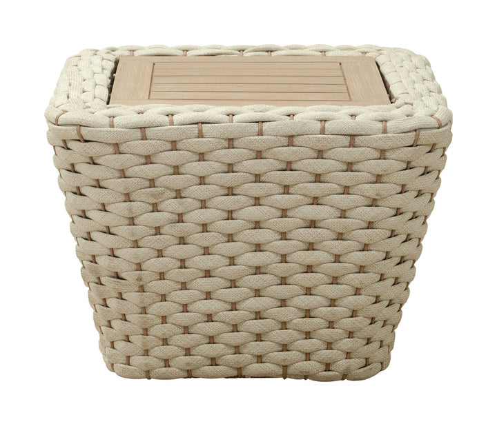 Antul Coffee Table White & Natural Coffee Table, Modern Style, Painted Acacia Wood square shape tabletop, Aluminum, Outdoor Living