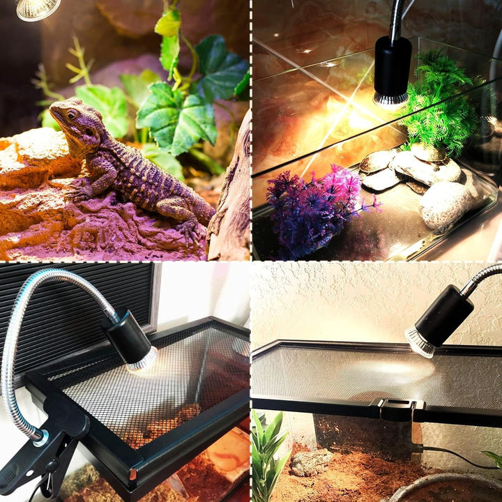 Reptile Heat Lamp,Heating Lamp with Clamp, Adjustable Habitat Basking Heat Lamp,UVA/UVB Light Lamp 360° Rotatable Clip and Dimmable Switch for Aquarium(Bulb Included) (E27,110V)