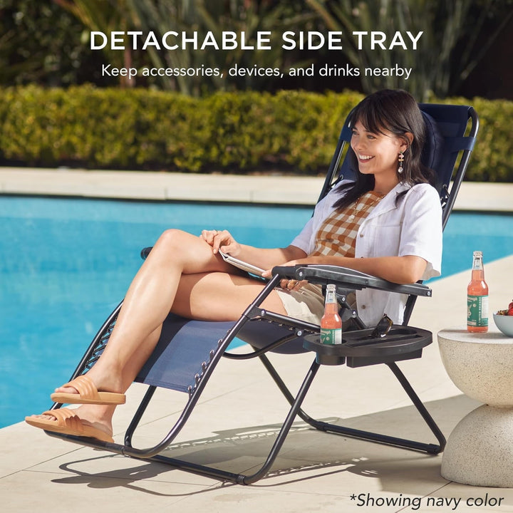 ZDOOR Oversized Zero Gravity Chair, Folding Outdoor Patio Lounge Recliner w/Cup Holder Accessory Tray, Pillow - Amethyst Purple